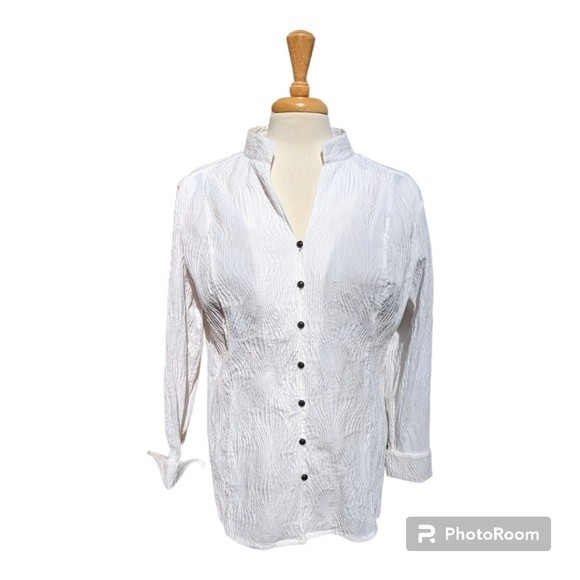 Classiques Entier White Mandarin Collar V Neck Blouse in Women's 16W - Picture 1 of 10
